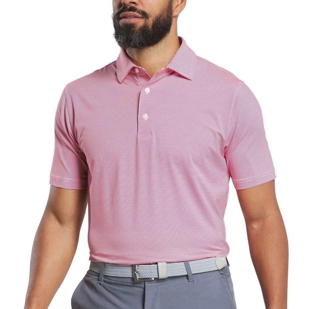 FootJoy Mens Polo Shirt XL Red Micro Stripe Short Sleeve Golf Performance Top